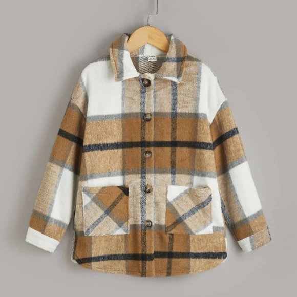SHEIN Other - Toddler Girls Patch Pocket Plaid Coat 3T